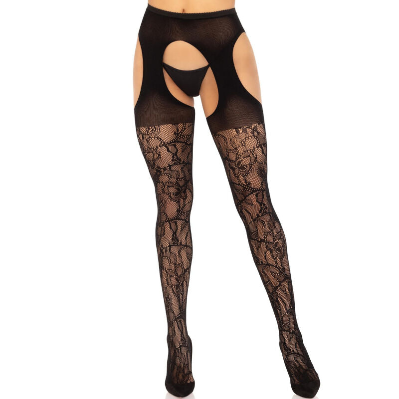 LEG AVENUE - MEIAS COM LIGAS EM RENDA PRETO
