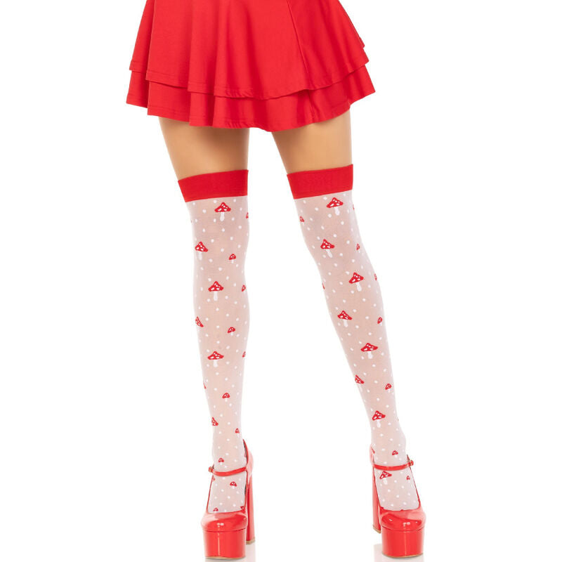 LEG AVENUE - MEIAS ALTAS COM COGUMELOS VERMELHO/BRANCO