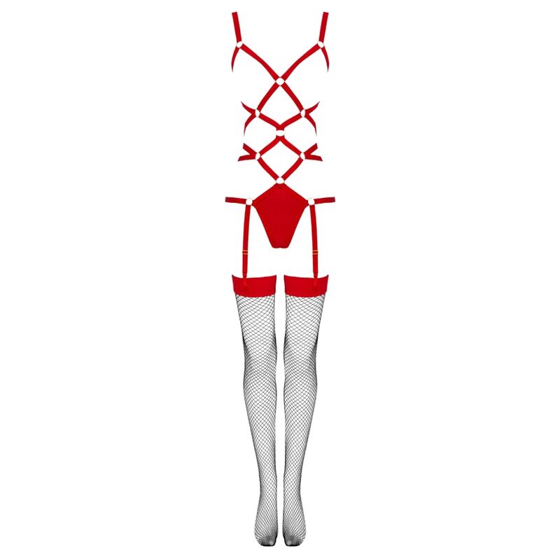 LIVCO CORSETTI FASHION - THIARA LC 20213 CONJUNTO CORPO + MEIAS VERMELHA L/XL