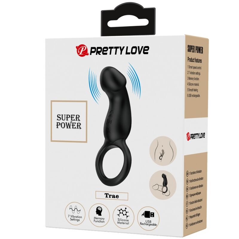 PRETTY LOVE - TRAE ANEL VIBRADOR COM ESTIMULADOR PRETO