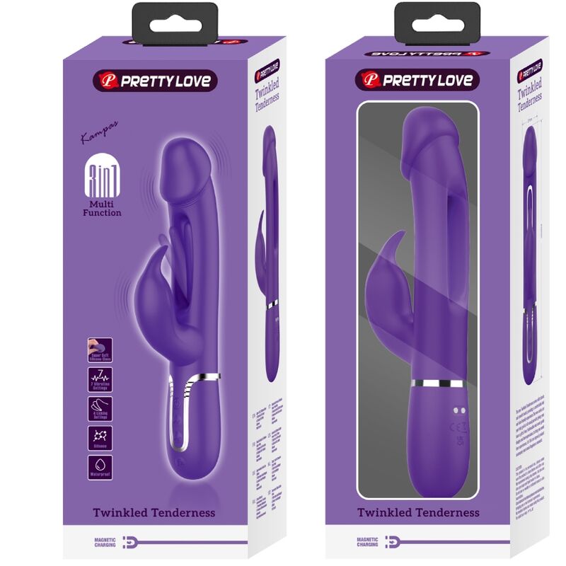 PRETTY LOVE - KAMPAS VIBRADOR RABBIT 3 EM 1 MULTIFUNÇÕES COM LÍNGUA ROXO