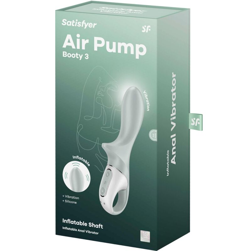 SATISFYER - AIR PUMP BOOTY 3 VIBRADOR ANAL INFLÁVEL VERDE CINZA