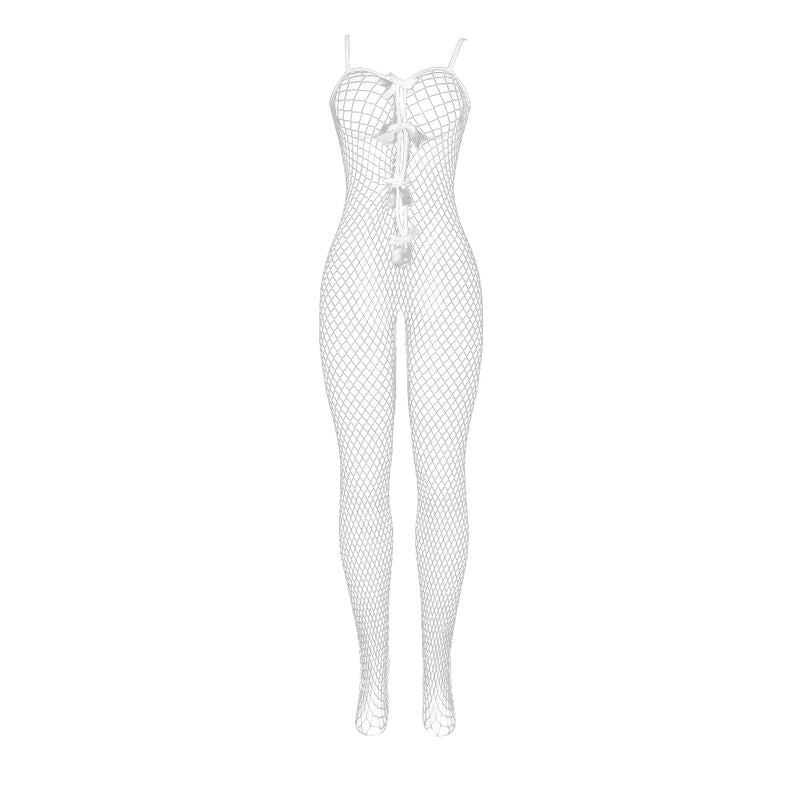 SUBBLIME - 951740 BODYSTOCKING ABERTO ENTREPERNAS EM REDE COM LAÇOS BRANCO TAMANHO ÚNICO