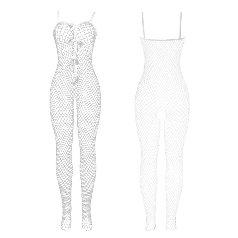 SUBBLIME - 951740 BODYSTOCKING ABERTO ENTREPERNAS EM REDE COM LAÇOS BRANCO TAMANHO ÚNICO