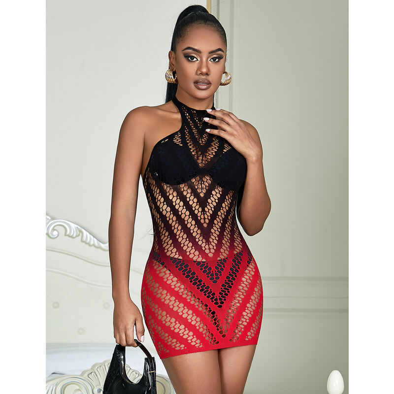 SUBBLIME - 952242 VESTIDO EM REDE ELÁSTICA DEGRADÉ VERMELHO E PRETO TAMANHO ÚNICO