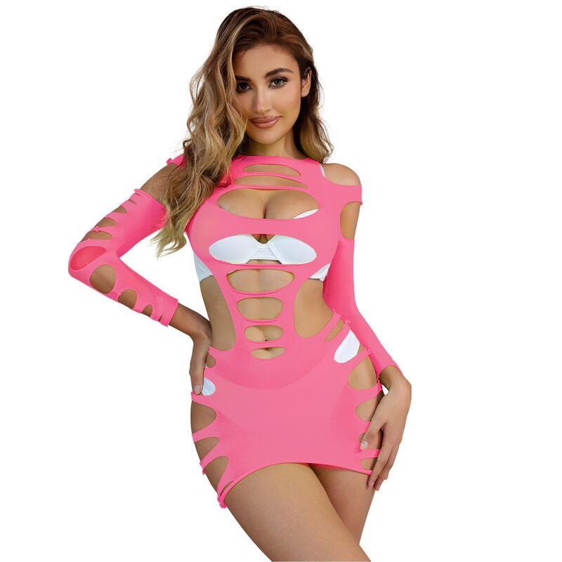 SUBBLIME - 952273 VESTIDO EM REDE ELÁSTICA MANGA COMPRIDA ROSA TAMANHO ÚNICO