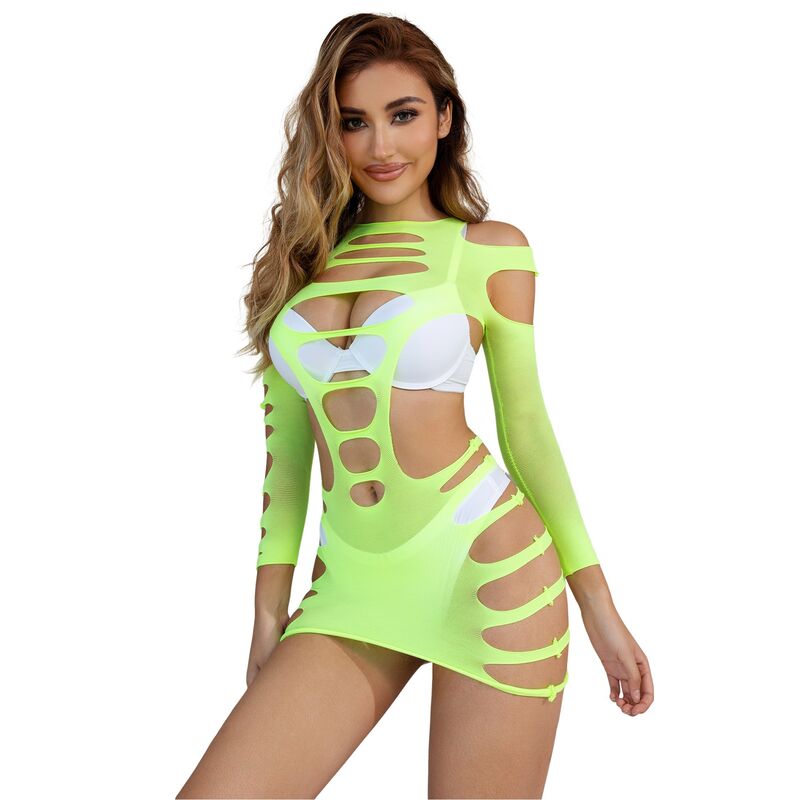 SUBBLIME - 952280 VESTIDO EM REDE ELÁSTICA MANGA COMPRIDA VERDE TAMANHO ÚNICO