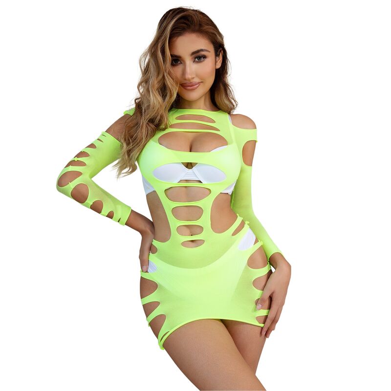 SUBBLIME - 952280 VESTIDO EM REDE ELÁSTICA MANGA COMPRIDA VERDE TAMANHO ÚNICO
