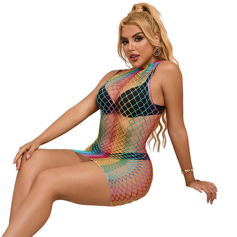 SUBBLIME - 952433 VESTIDO DE REDE SEM MANGAS COM GOLA ALTA ARCO-ÍRIS TAMANHO ÚNICO