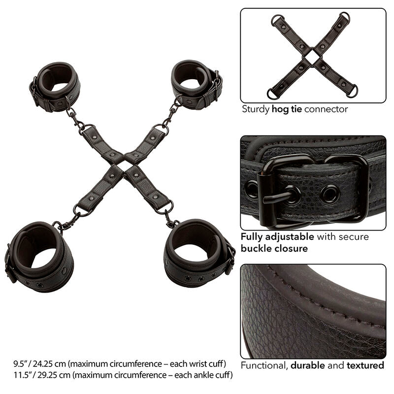 CALEXOTICS - NOCTURNAL CONECTOR HOG TIE EM COURO AJUSTÁVEL PRETO