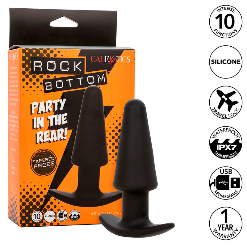 CALEXOTICS - ROCK BOTTOM PLUG ANAL CÓNICO 10 VIBRAÇÕES SILICONE PRETO