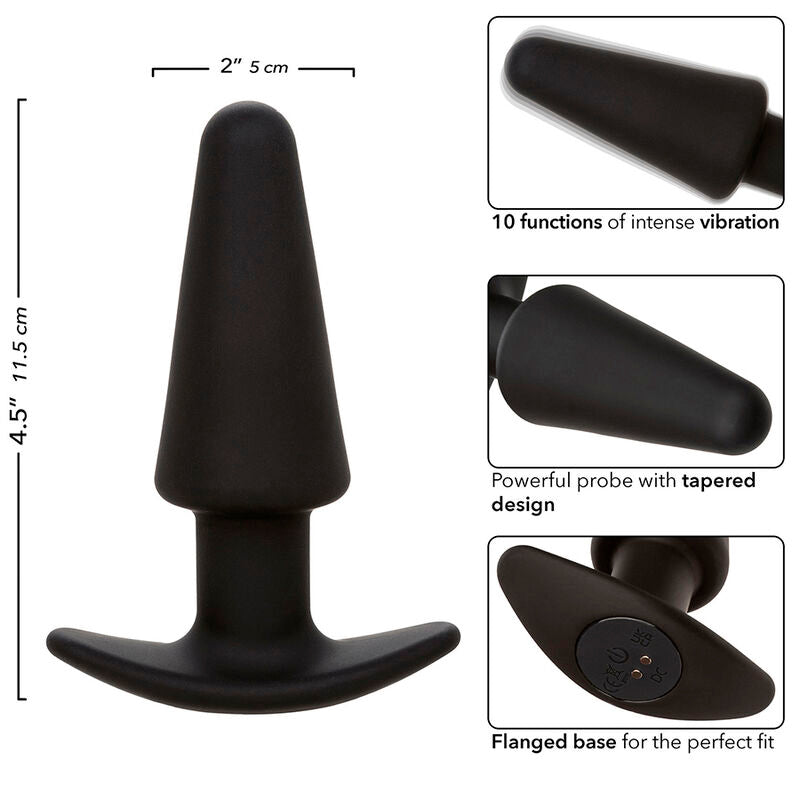 CALEXOTICS - ROCK BOTTOM PLUG ANAL CÓNICO 10 VIBRAÇÕES SILICONE PRETO