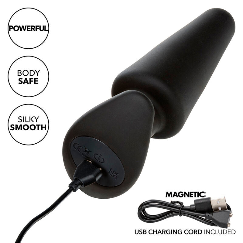 CALEXOTICS - ROCK BOTTOM PLUG ANAL CÓNICO 10 VIBRAÇÕES SILICONE PRETO