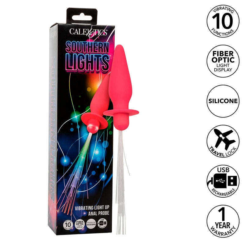CALEXOTICS - SOUTHERN LIGHTS LIGHT UP PLUG ANAL COM LUZES 10 VIBRAÇÕES SILICONE ROSA