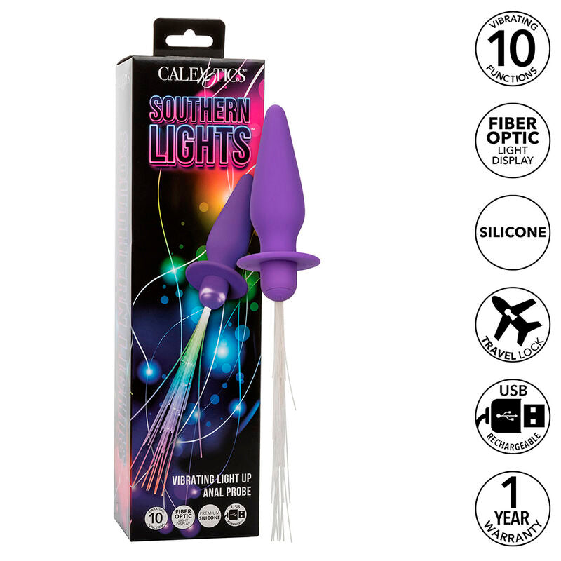 CALEXOTICS - SOUTHERN LIGHTS LIGHT UP PLUG ANAL COM LUZES 10 VIBRAÇÕES SILICONE VIOLETA