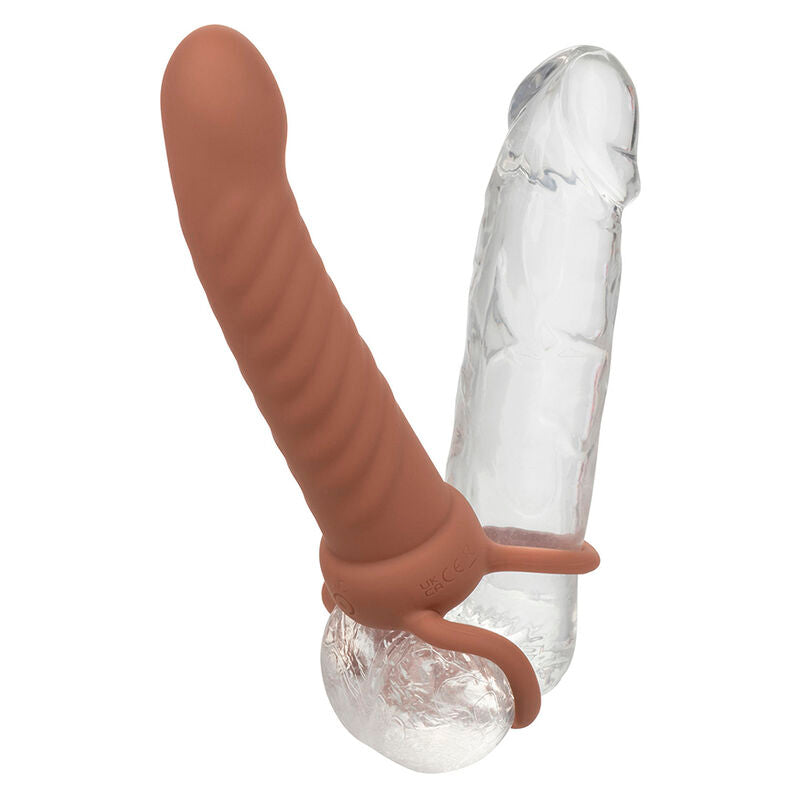 CALEXOTICS - MAXX DUPLO PENETRADOR CANELADO 10 VIBRAÇÕES CASTANHO