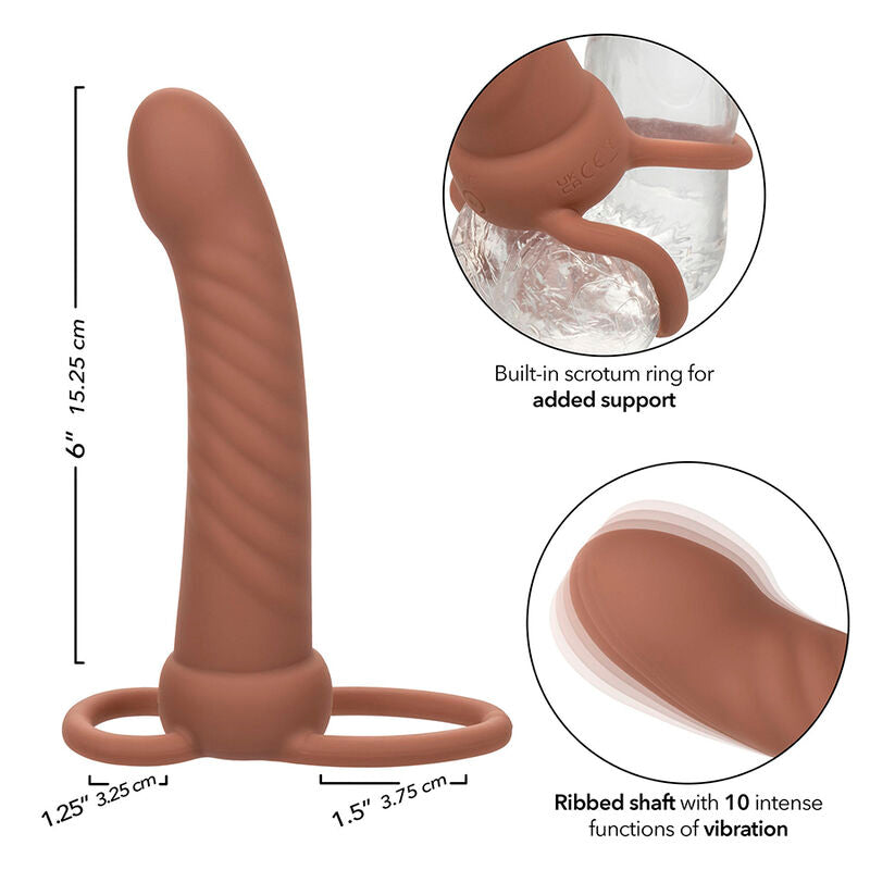 CALEXOTICS - MAXX DUPLO PENETRADOR CANELADO 10 VIBRAÇÕES CASTANHO