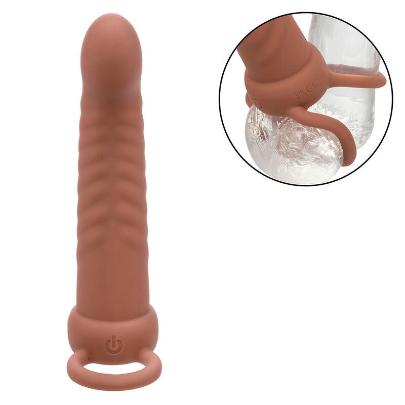 CALEXOTICS - MAXX DUPLO PENETRADOR CANELADO 10 VIBRAÇÕES CASTANHO