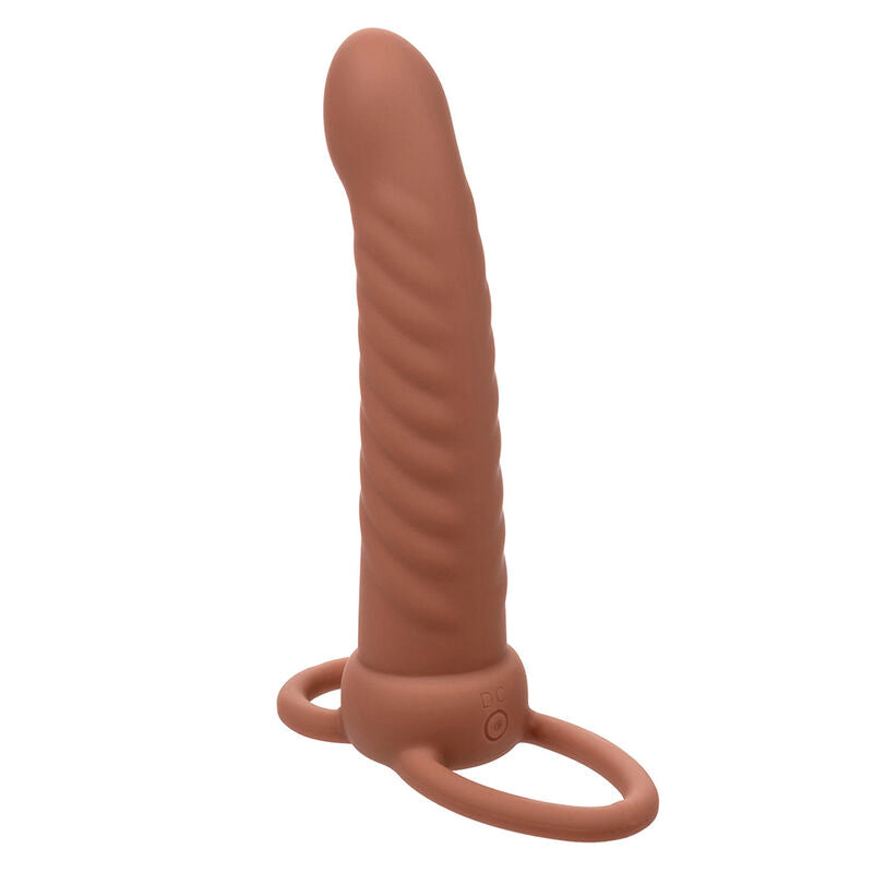 CALEXOTICS - MAXX DUPLO PENETRADOR CANELADO 10 VIBRAÇÕES CASTANHO
