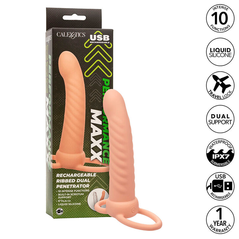 CALEXOTICS - MAXX DUPLO PENETRADOR CANELADO 10 VIBRAÇÕES NATURAL
