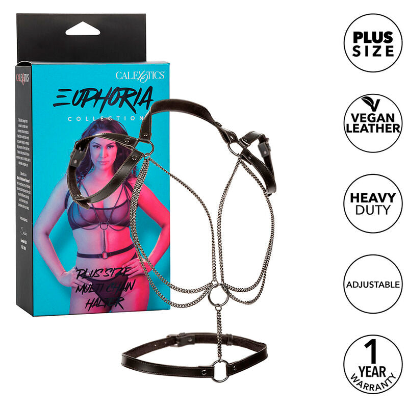 CALEXOTICS - EUPHORIA ARNÊS ESTILO HALTER COM MÚLTIPLAS CORRENTES PREMIUM TAMANHO PLUS