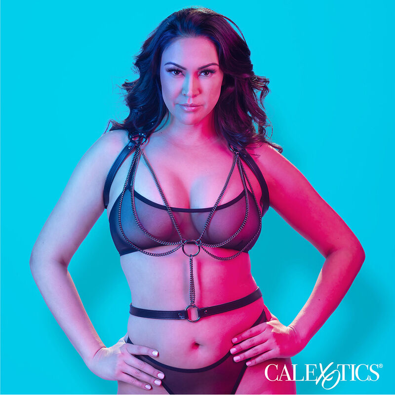 CALEXOTICS - EUPHORIA ARNÊS ESTILO HALTER COM MÚLTIPLAS CORRENTES PREMIUM TAMANHO PLUS