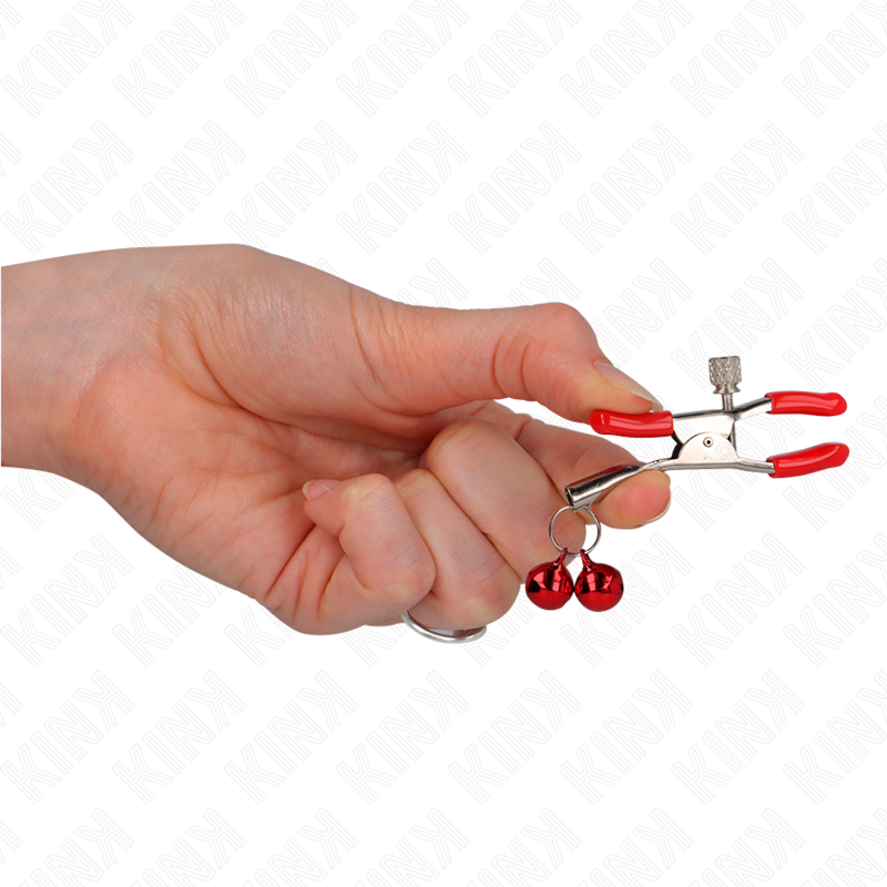 KINK - PINÇAS VERMELHAS PARA MAMILOS COM DUPLO GUARDA-SINO VERMELHO 6 CM