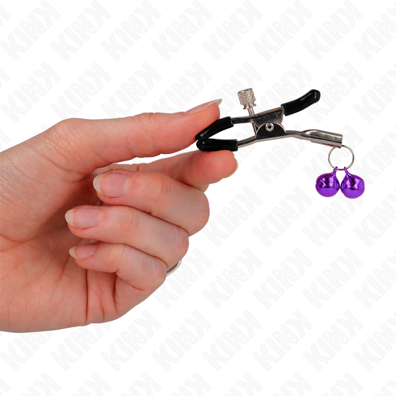 KINK - PINÇAS PARA MAMILOS COM DUPLO GUARDA-SINO VIOLETA 6 CM