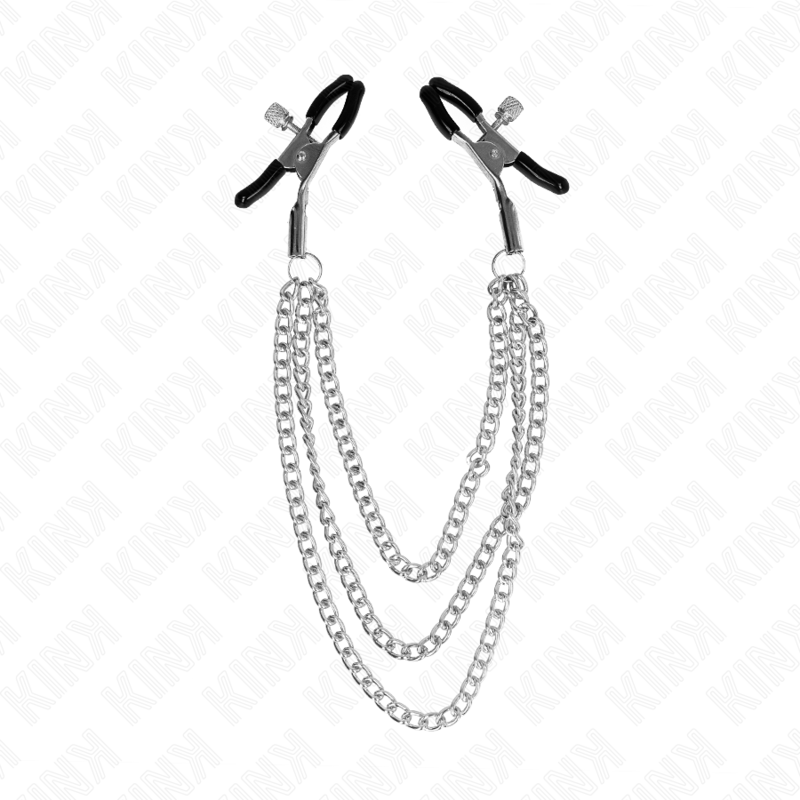 KINK - PINÇAS PARA MAMILOS COM TRIPLA CORRENTE PRATEADA 20/23/28 CM
