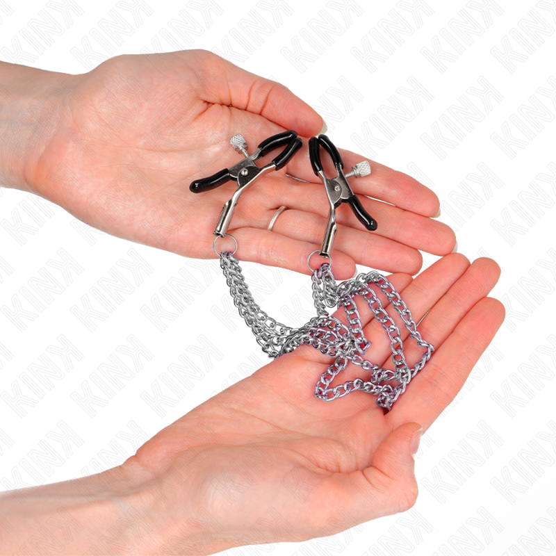 KINK - PINÇAS PARA MAMILOS COM TRIPLA CORRENTE PRATEADA 20/23/28 CM