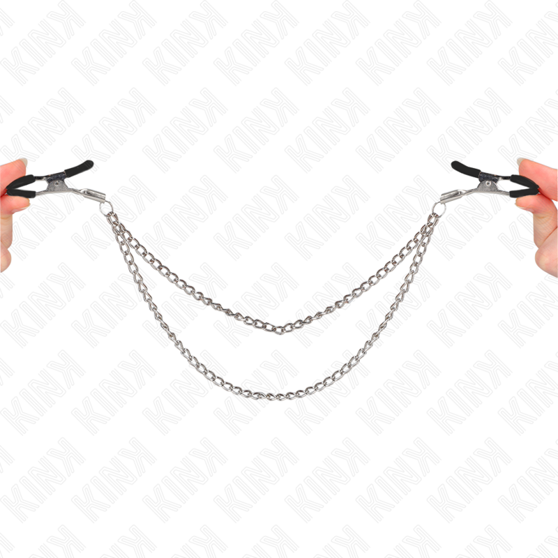 KINK - PINÇAS PARA MAMILOS COM DUPLA CORRENTE GROSSA PRATEADA 20/23 CM
