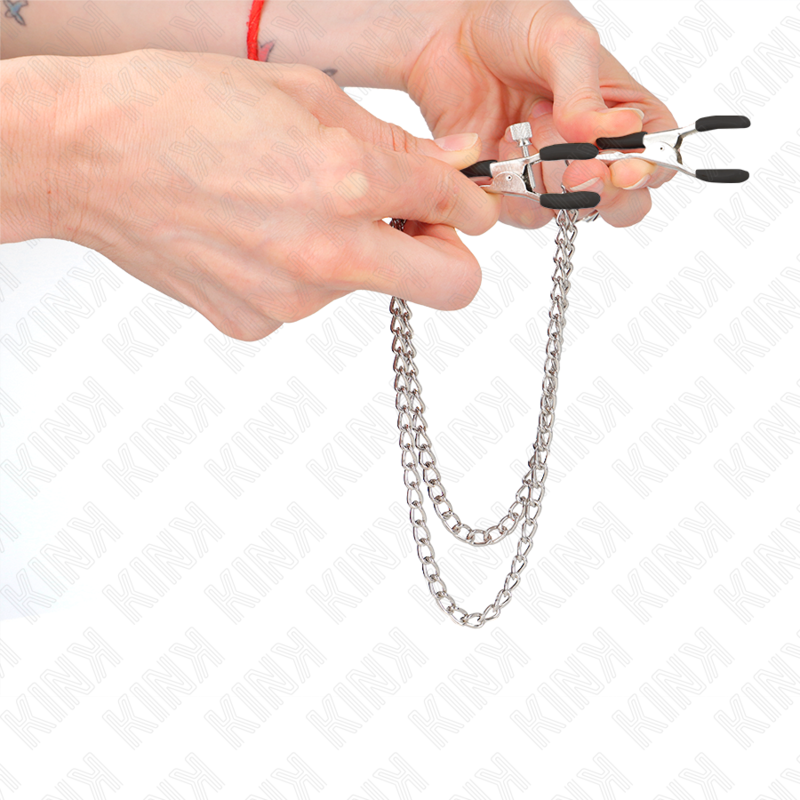 KINK - PINÇAS PARA MAMILOS COM DUPLA CORRENTE GROSSA PRATEADA 20/23 CM