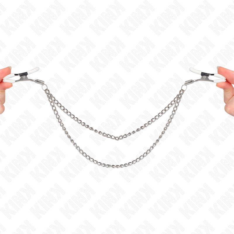 KINK - PINÇAS PARA MAMILOS COM DUPLA CORRENTE FINA PRATEADA 20/23 CM