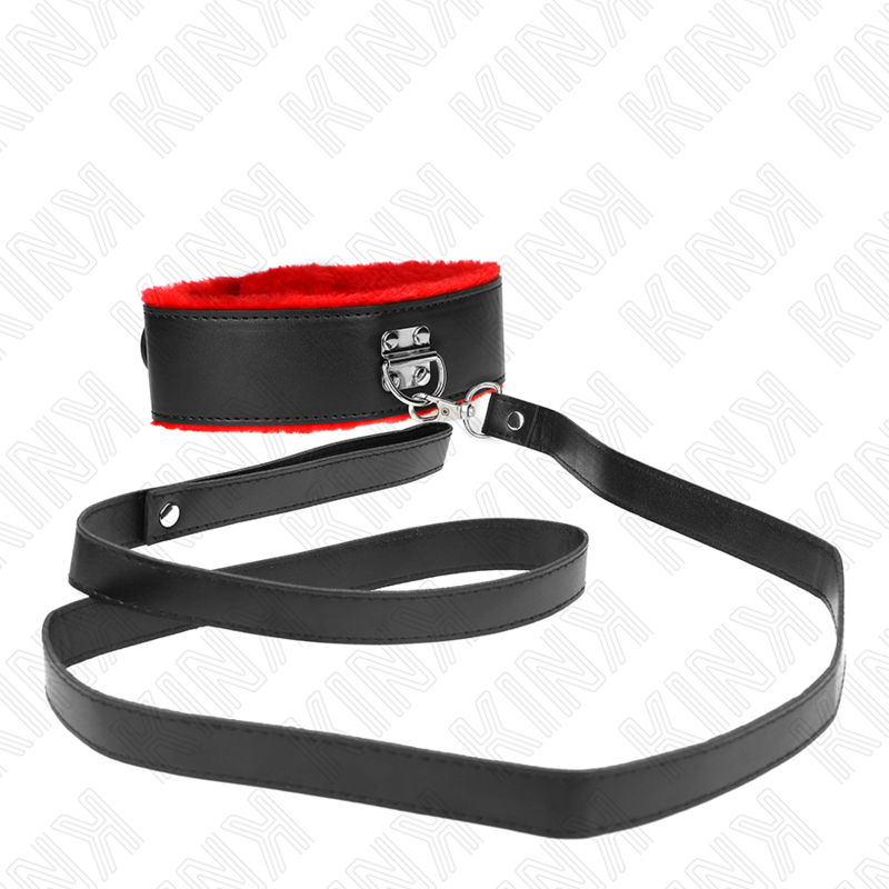 KINK - COLAR COM TRELA 116 CM EM PELE VERMELHA AJUSTÁVEL 40-48 CM X 6 CM
