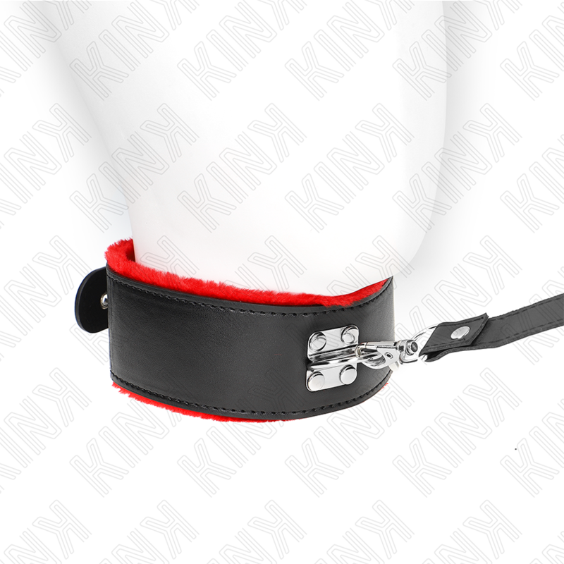 KINK - COLAR COM TRELA 116 CM EM PELE VERMELHA AJUSTÁVEL 40-48 CM X 6 CM