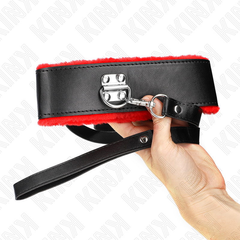 KINK - COLAR COM TRELA 116 CM EM PELE VERMELHA AJUSTÁVEL 40-48 CM X 6 CM