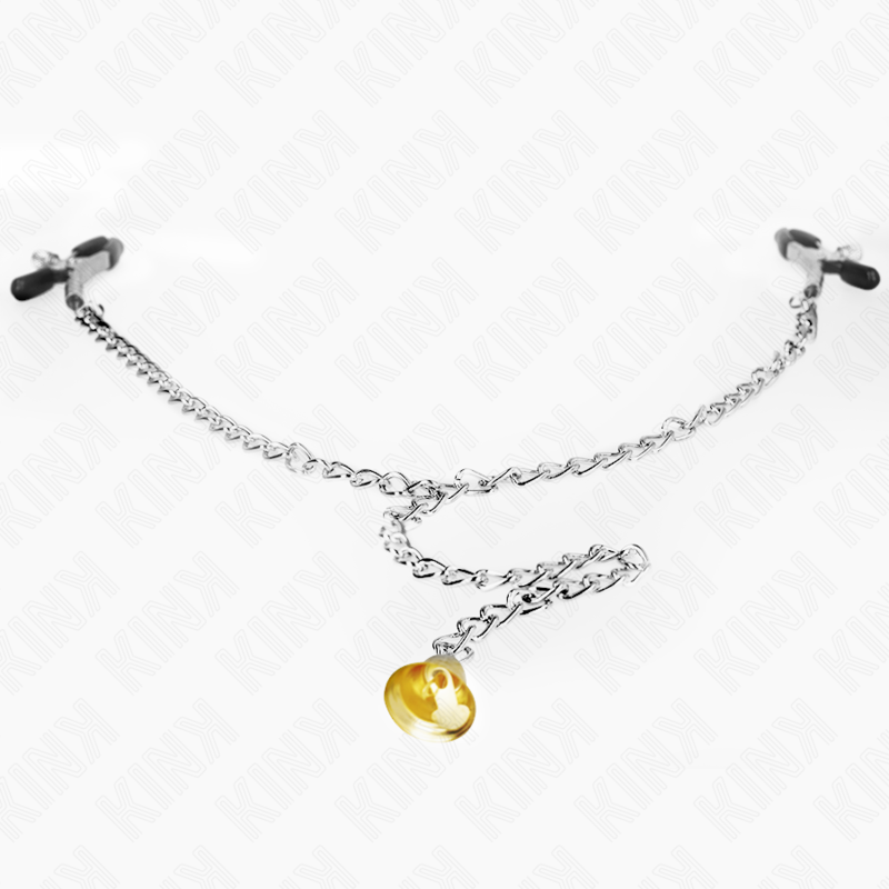 KINK - PINÇAS PARA MAMILOS COM SINO E CASCAVEL DOURADO E CORRENTE 30 CM