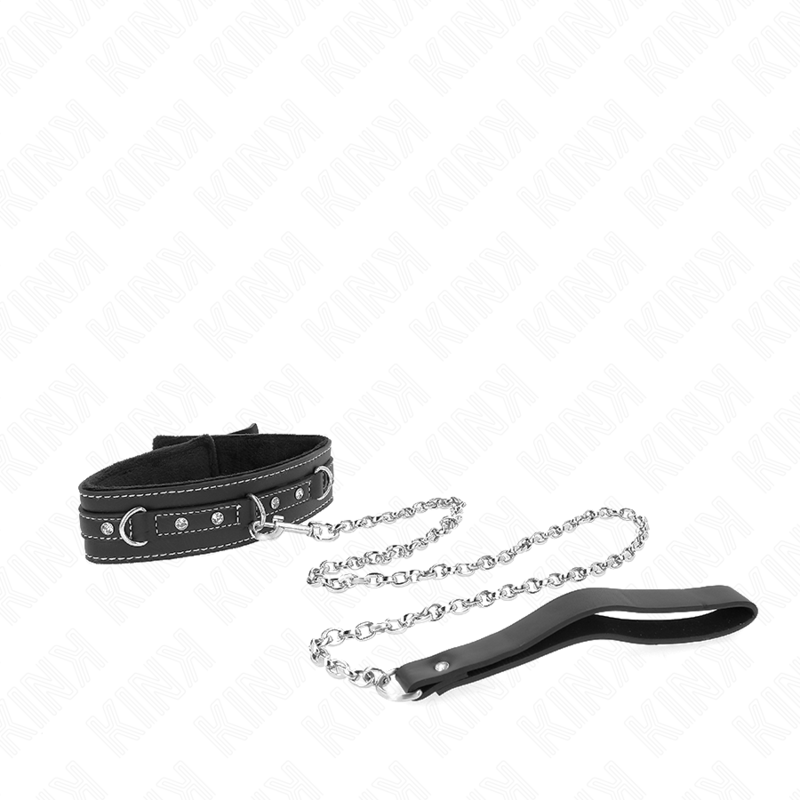 KINK - COLAR COM TRELA 105 CM EM PELE DE PVC COM REBITES E BRILHANTES IMITAÇÃO 41.5 X 4 CM