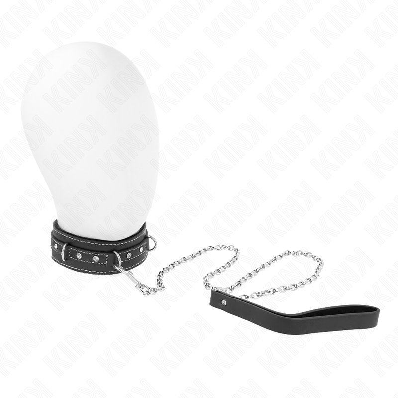 KINK - COLAR COM TRELA 105 CM EM PELE DE PVC COM REBITES E BRILHANTES IMITAÇÃO 41.5 X 4 CM