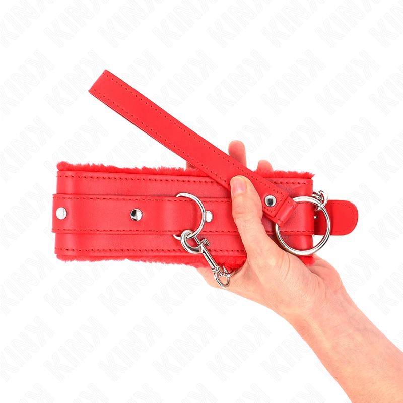 COLAR COM CORREIA 65 CM COM RESTRIÇÕES VERMELHO AJUSTÁVEL 36-42 CM X 5,5 CM - Sex Shop Sexy