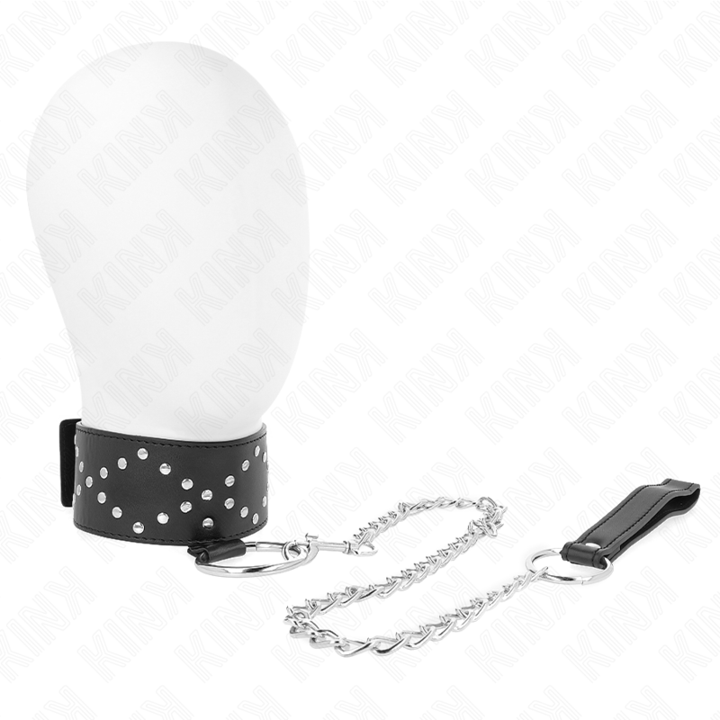 KINK - COLAR COM TRELA 65 CM COM TACHAS PRATEADAS MODELO 3 AJUSTÁVEL 36-43 CM X 5 CM