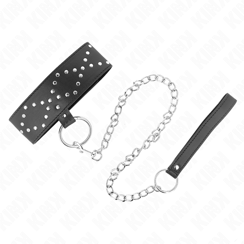 KINK - COLAR COM TRELA 65 CM COM TACHAS PRATEADAS MODELO 3 AJUSTÁVEL 36-43 CM X 5 CM