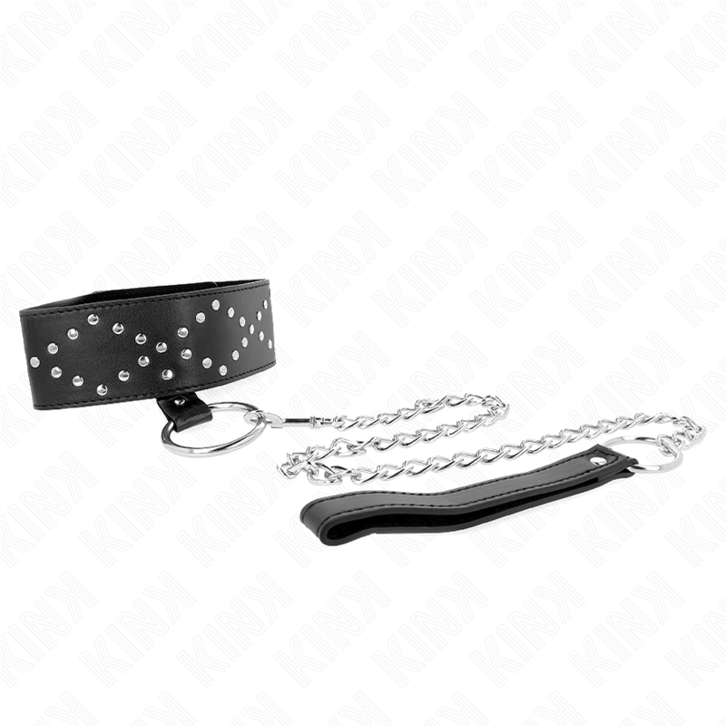 KINK - COLAR COM TRELA 65 CM COM TACHAS PRATEADAS MODELO 3 AJUSTÁVEL 36-43 CM X 5 CM