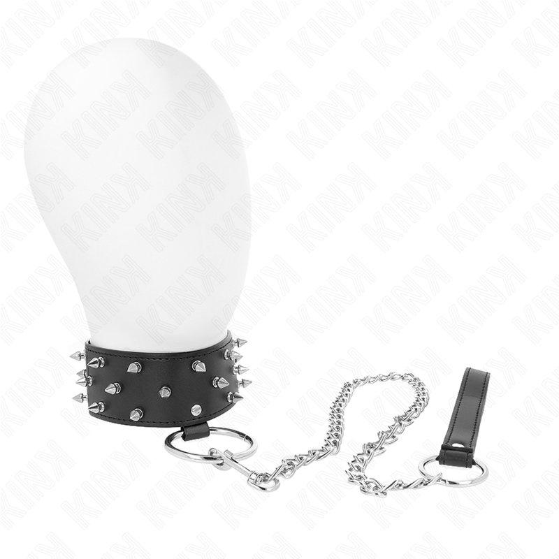 KINK - COLAR COM TRELA 65 CM COM TACHAS PRATEADAS MODELO 5 AJUSTÁVEL 36-43 CM X 5 CM