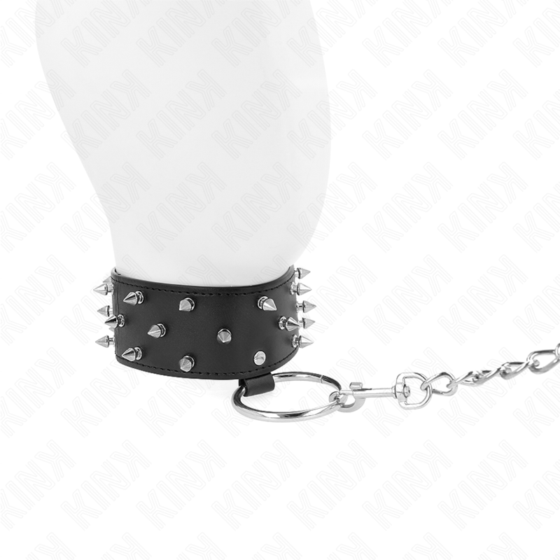 KINK - COLAR COM TRELA 65 CM COM TACHAS PRATEADAS MODELO 5 AJUSTÁVEL 36-43 CM X 5 CM