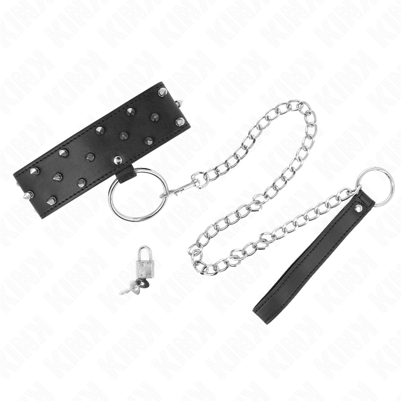 KINK - COLAR COM TRELA 65 CM COM TACHAS PRATEADAS MODELO 5 AJUSTÁVEL 36-43 CM X 5 CM
