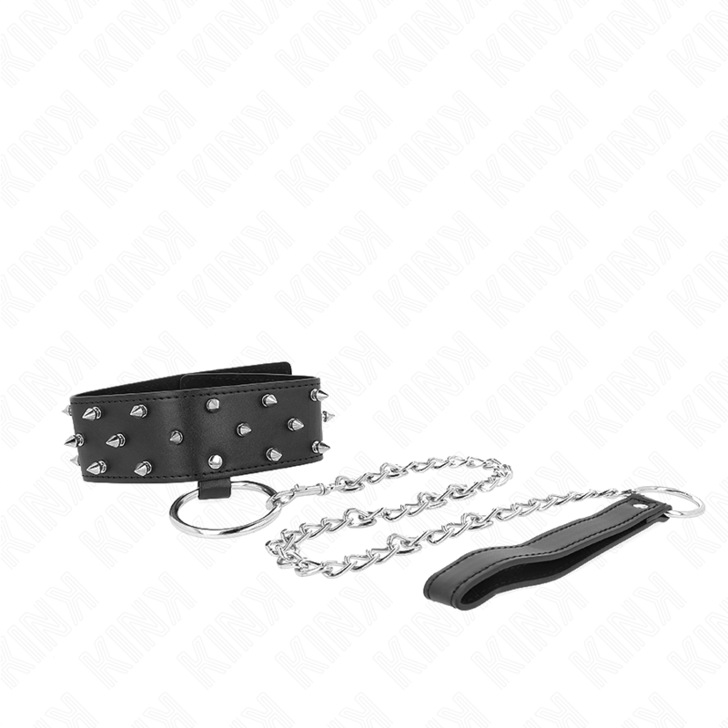 KINK - COLAR COM TRELA 65 CM COM TACHAS PRATEADAS MODELO 5 AJUSTÁVEL 36-43 CM X 5 CM