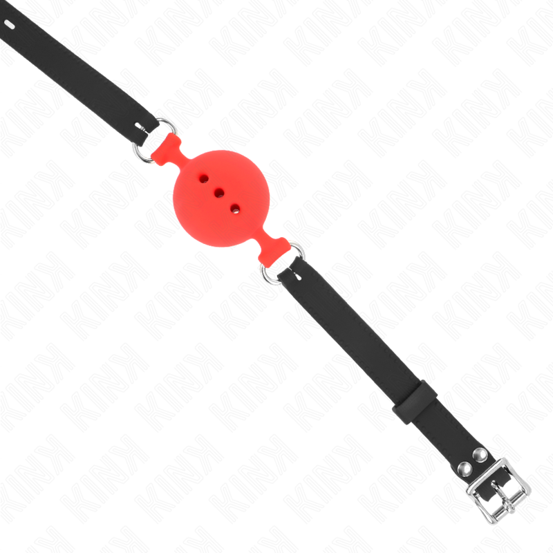 KINK - MORDAÇA 55 X 2 CM COM BOLA 5 CM EM SILICONE TAMANHO L VERMELHA AJUSTÁVEL 35-51 CM