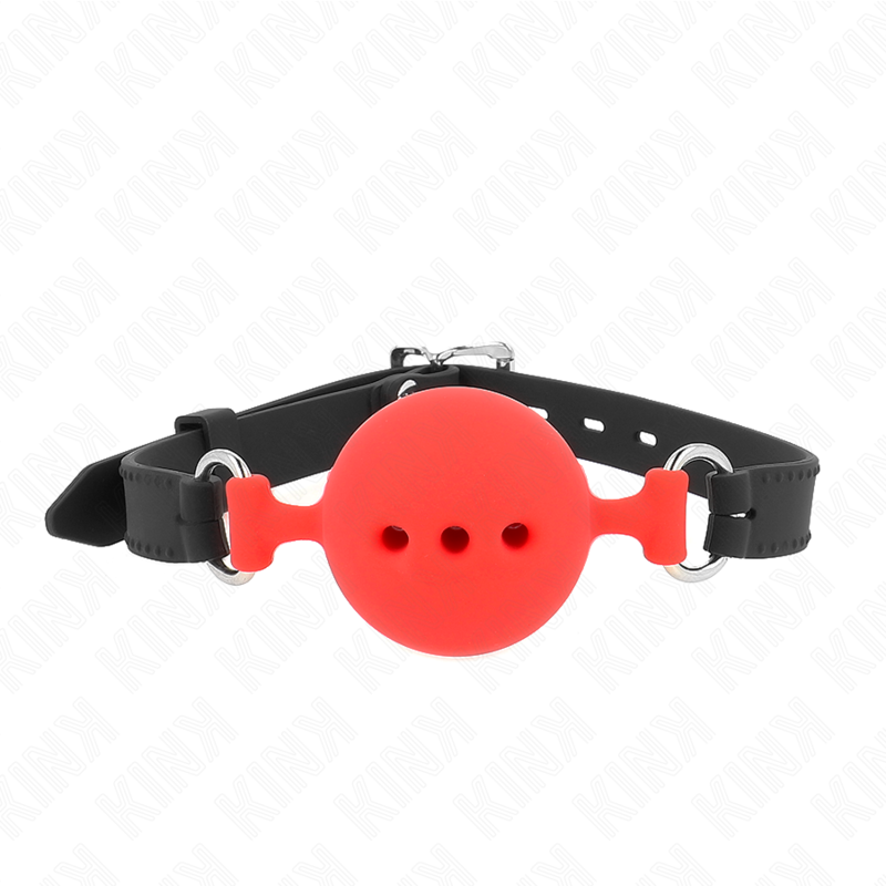 KINK - MORDAÇA 55 X 2 CM COM BOLA 5 CM EM SILICONE TAMANHO L VERMELHA AJUSTÁVEL 35-51 CM