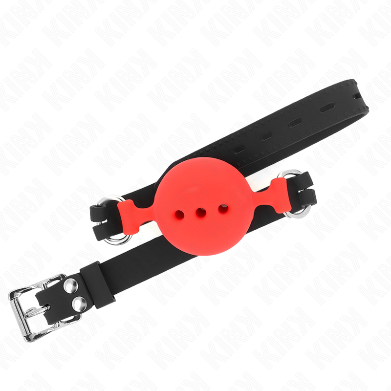 KINK - MORDAÇA 55 X 2 CM COM BOLA 5 CM EM SILICONE TAMANHO L VERMELHA AJUSTÁVEL 35-51 CM